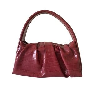 THEMOIRè Hera‎ Red Shoulder Bag Croc Vegan Leather Ruched Made in Italy